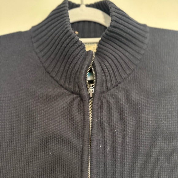 LL bean Mens XL Full Zip Sweater Cardigan Navy 100% Cotton Pockets Mock Collar. - Picture 10 of 12